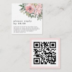 Elegant Blush Pink Florals QR Code Wedding RSVP Enclosure Card