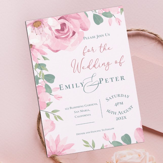  Elegant Blush Pink Florals Wedding Invitation  (Elegant Blush Pink Florals Wedding Invitation)
