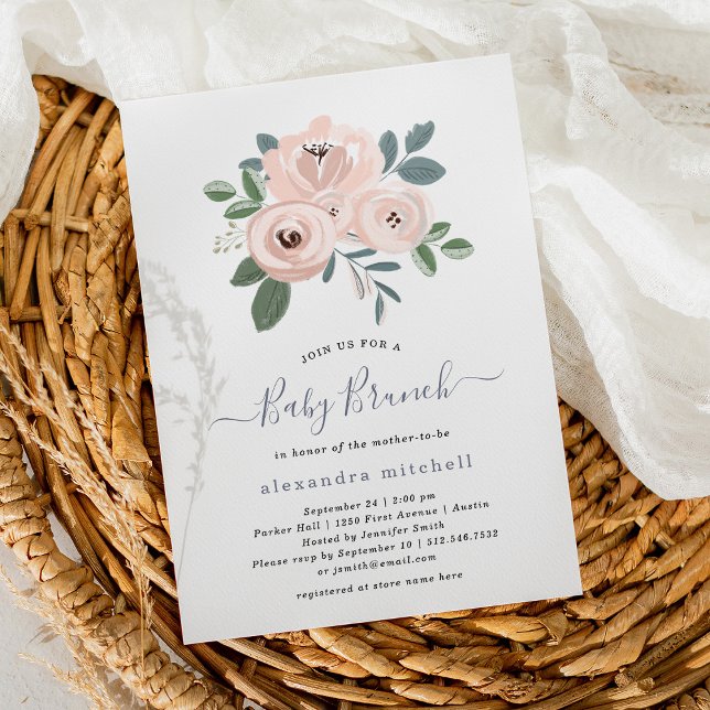 Elegant Blush Pink Flowers | Baby Brunch Invitation (Creator Uploaded)