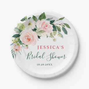 Elegant Blush Pink Flowers Boho Bridal Shower Paper Plate