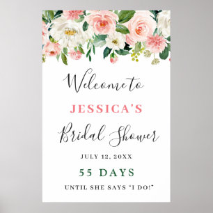 Elegant Blush Pink Flowers Boho Bridal Shower Poster