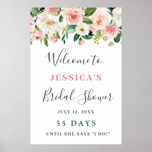 Elegant Blush Pink Flowers Boho Bridal Shower Poster (Front)