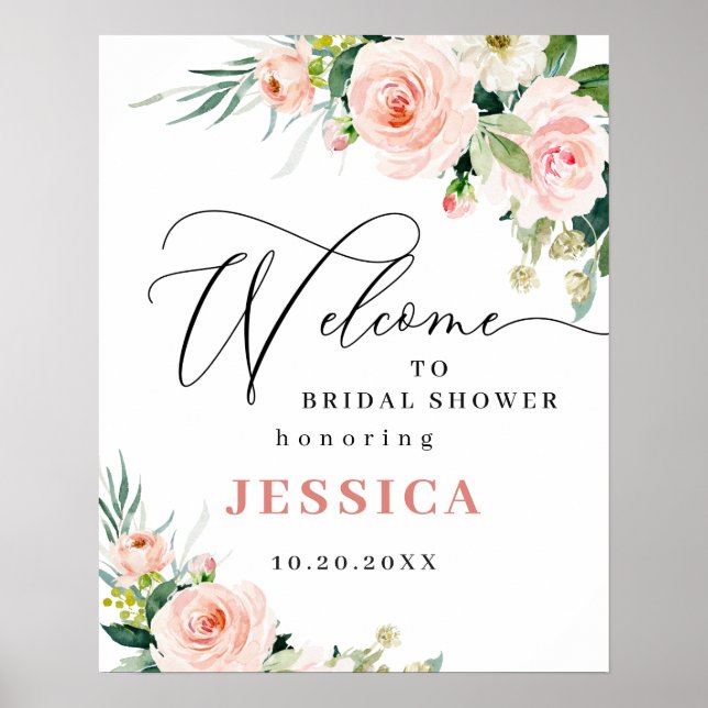 Elegant Blush Pink Flowers Boho Bridal Shower Poster (Front)