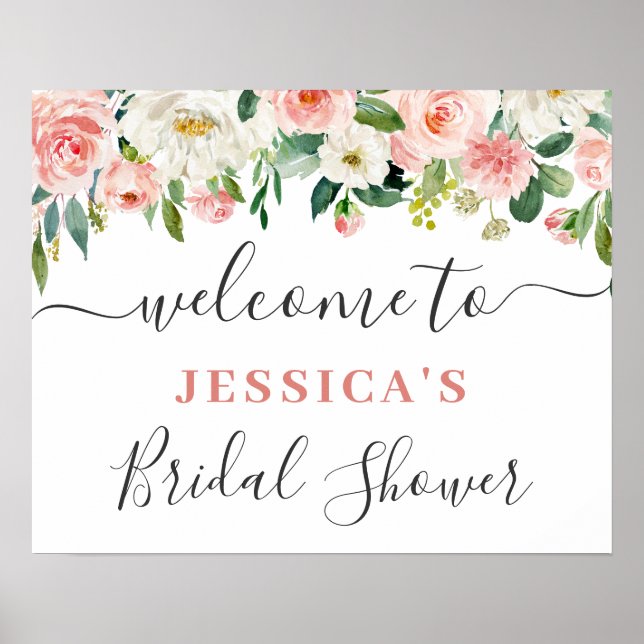 Elegant Blush Pink Flowers Boho Bridal Shower Poster (Front)