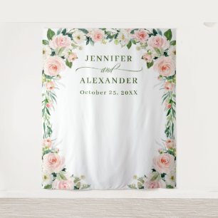 Elegant Blush Pink Flowers Boho Wedding Backdrop Tapestry