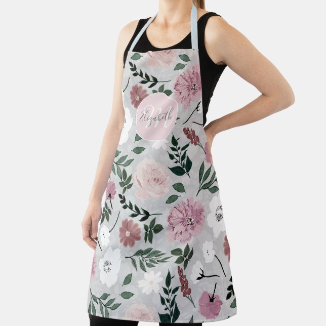 Elegant Blush Pink Flowers Botanical design Apron (Insitu)