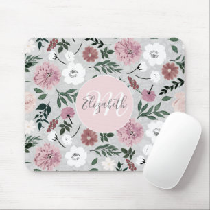 Elegant Blush Pink Flowers Botanical design Mouse Mat