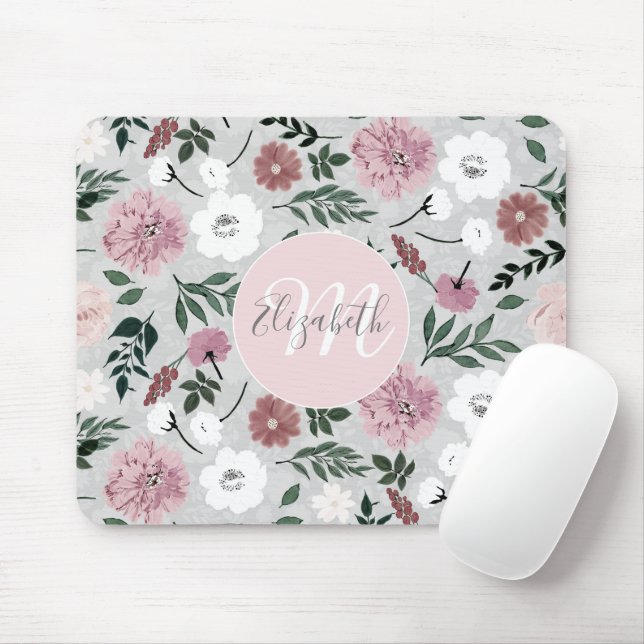 Elegant Blush Pink Flowers Botanical design Mouse Mat (With Mouse)