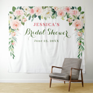 Elegant Blush Pink Flowers Bridal Shower Backdrop Tapestry
