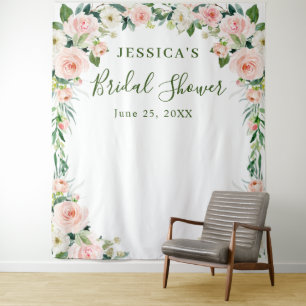 Elegant Blush Pink Flowers Bridal Shower Backdrop Tapestry
