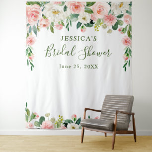 Elegant Blush Pink Flowers Bridal Shower Backdrop Tapestry