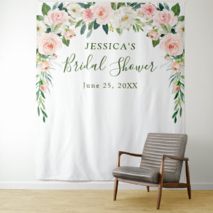 Elegant Blush Pink Flowers Bridal Shower Backdrop Tapestry