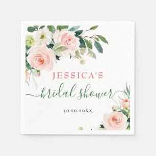 Elegant Blush Pink Flowers Bridal Shower Napkin