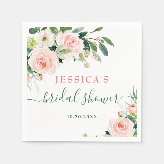 Elegant Blush Pink Flowers Bridal Shower Napkin (Front)