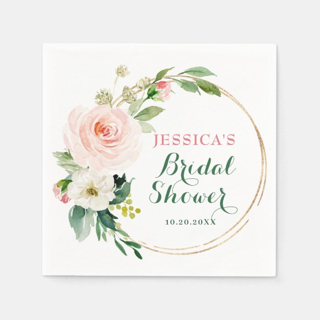 Elegant Blush Pink Flowers Bridal Shower Napkin (Front)