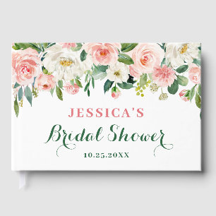 Elegant Blush Pink Flowers Floral Bridal Shower Guest Book