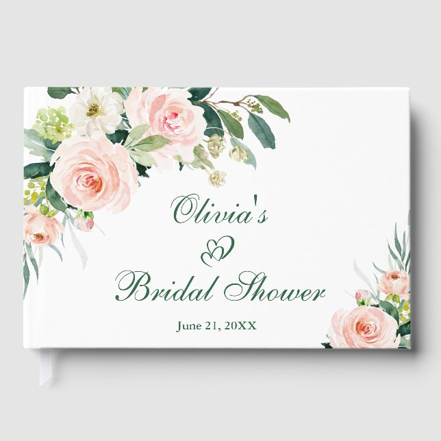 Elegant Blush Pink Flowers Floral Bridal Shower Guest Book (Front)