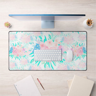 Elegant Blush Pink Flowers Floral Desk Mat