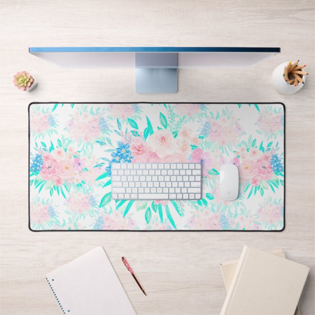 Elegant Blush Pink Flowers Floral Desk Mat (Office 1)