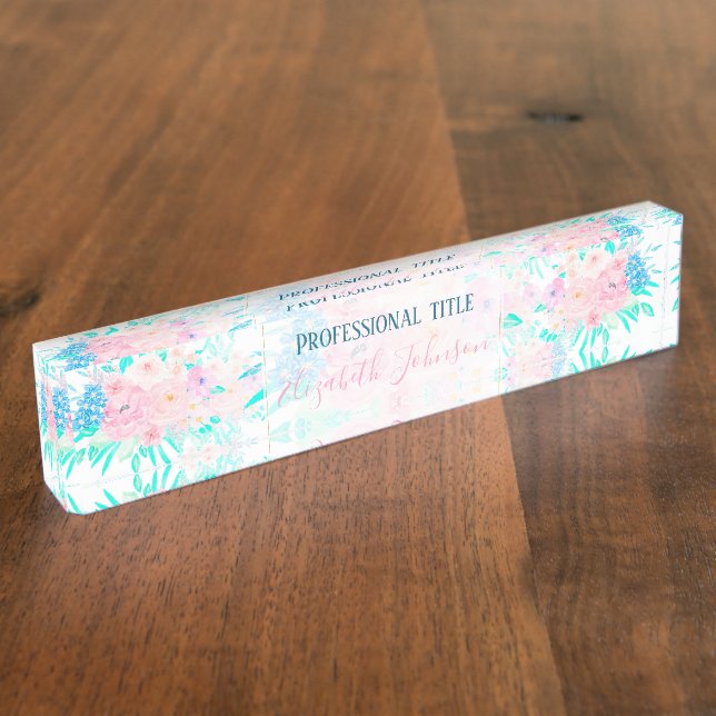 Elegant Blush Pink Flowers Floral  Nameplate (Side)
