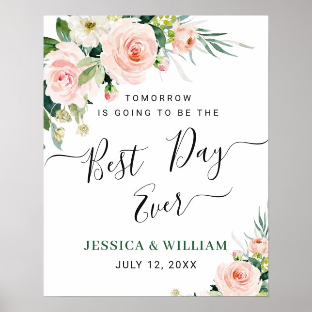 Elegant Blush Pink Flowers Floral Rehearsal Dinner Poster (Front)