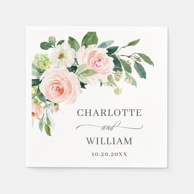 Elegant Blush Pink Flowers Floral Wedding Napkin (Front)