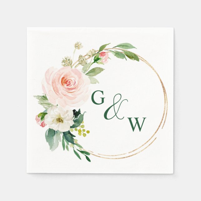 Elegant Blush Pink Flowers Floral Wedding Napkin (Front)