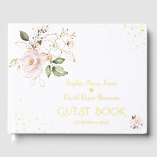 Elegant Blush Pink Flowers Gold Wedding Guest Book