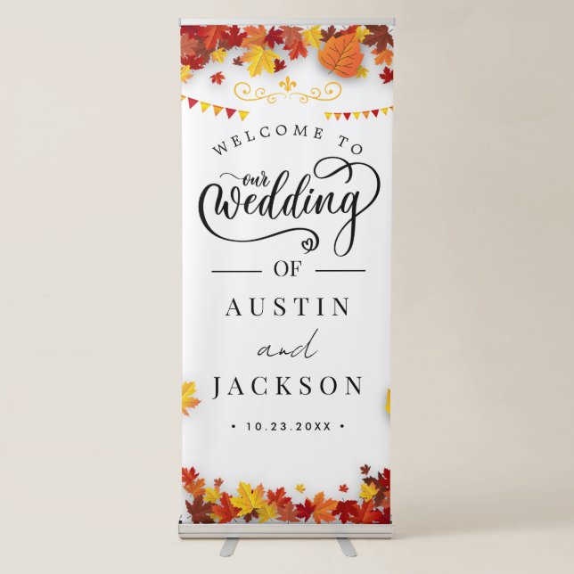 Elegant Blush Pink Flowers Greenery Boho Wedding  Retractable Banner (Front)