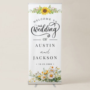 Elegant Blush Pink Flowers Greenery Boho Wedding Retractable Banner