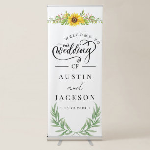 Elegant Blush Pink Flowers Greenery Boho Wedding Retractable Banner