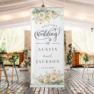 Elegant Blush Pink Flowers Greenery Boho Wedding Retractable Banner
