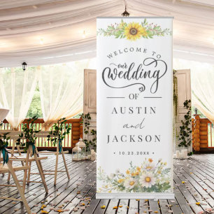 Elegant Blush Pink Flowers Greenery Boho Wedding  Retractable Banner