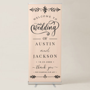 Elegant Blush Pink Flowers Greenery Boho Wedding Retractable Banner