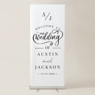 Elegant Blush Pink Flowers Greenery Boho Wedding Retractable Banner