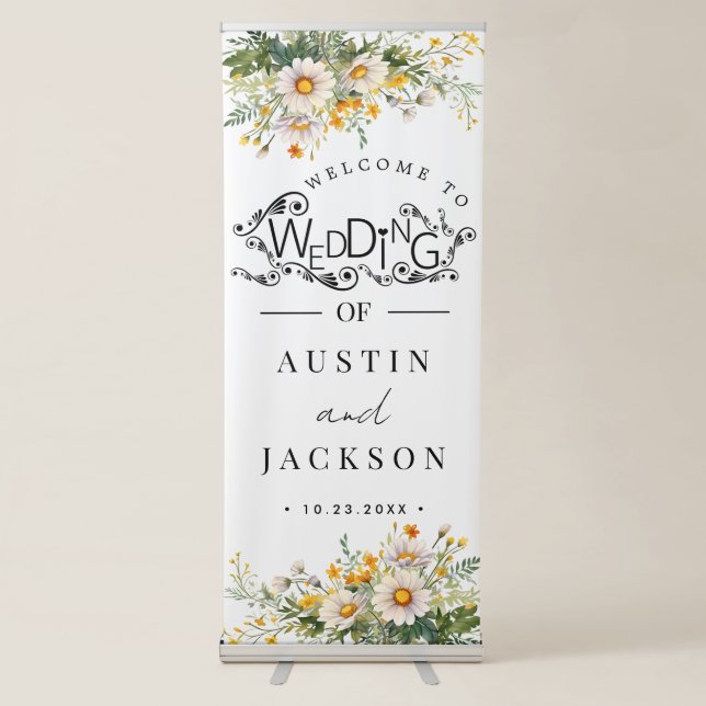 Elegant Blush Pink Flowers Greenery Boho Wedding  Retractable Banner (Front)