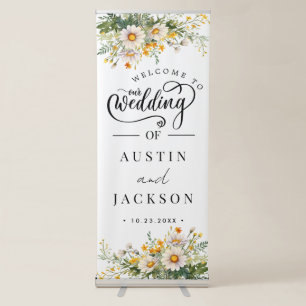 Elegant Blush Pink Flowers Greenery Boho Wedding Retractable Banner