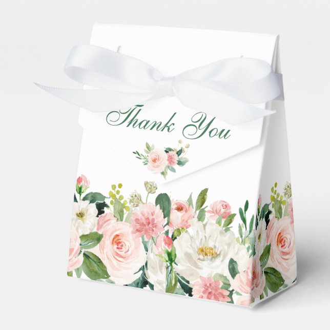 Elegant Blush Pink Flowers Greenery Bridal Shower Favour Box (Front Side)