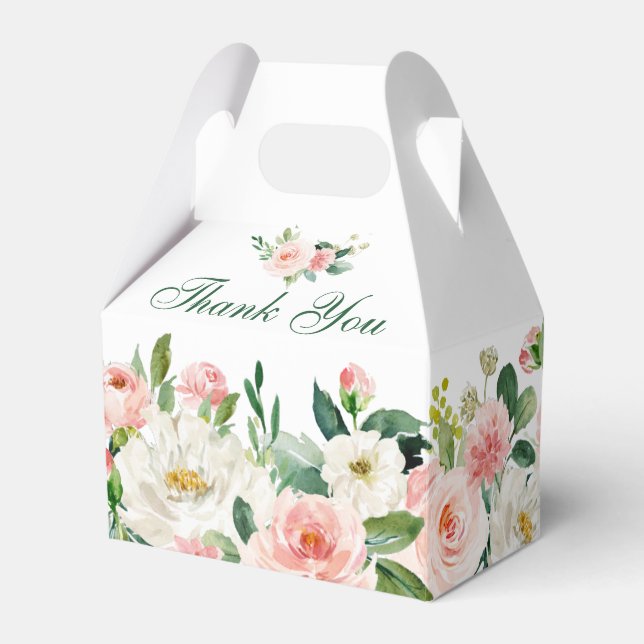 Elegant Blush Pink Flowers Greenery Bridal Shower Favour Box (Front Side)