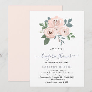 Elegant Blush Pink Flowers   Lingerie Shower Invitation