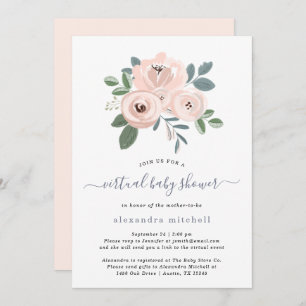 Elegant Blush Pink Flowers   Virtual Baby Shower Invitation