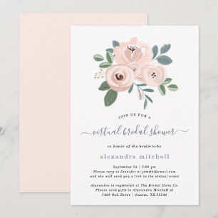 Elegant Blush Pink Flowers   Virtual Bridal Shower Invitation