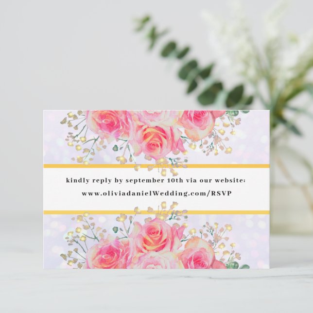 Elegant Blush Pink Flowers Watercolor Wedding Enclosure Card (Standing Front)