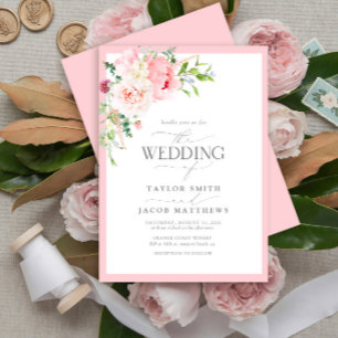 Elegant Blush Pink Flowers Watercolor Wedding Invitation