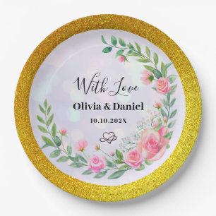 Elegant Blush Pink Flowers Watercolor Wedding Paper Plate
