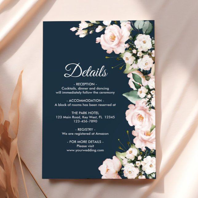 Elegant Blush Pink Flowers Wedding Details Enclosure Card (Creator Uploaded)