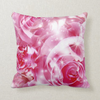 Elegant blush pink fuchsia white glam rose floral cushion