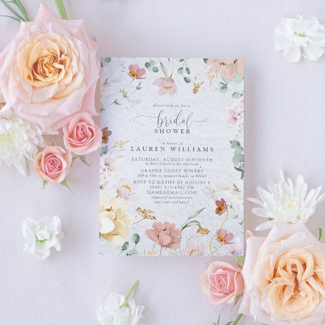 Elegant Blush Pink Garden Flowers Bridal Shower Invitation (Elegant Blush Pink Garden Flowers Bridal Shower Invitation)