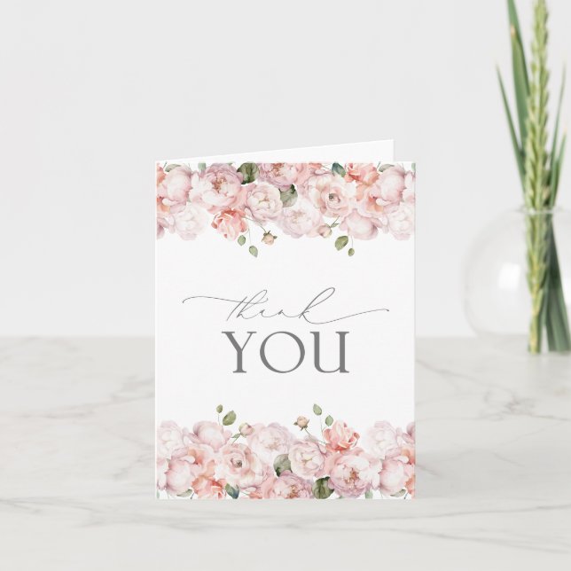 Elegant Blush Pink Garden Flowers Thank You Card (Front)