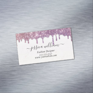 Elegant  Blush Pink Glitter Agate Modern Chic  Magnetic Business Card